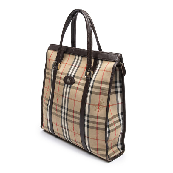 Burberry Burberry Vertical Zip Tote in Beige/Dark Brown Haymarket Check - Picture 2 of 7